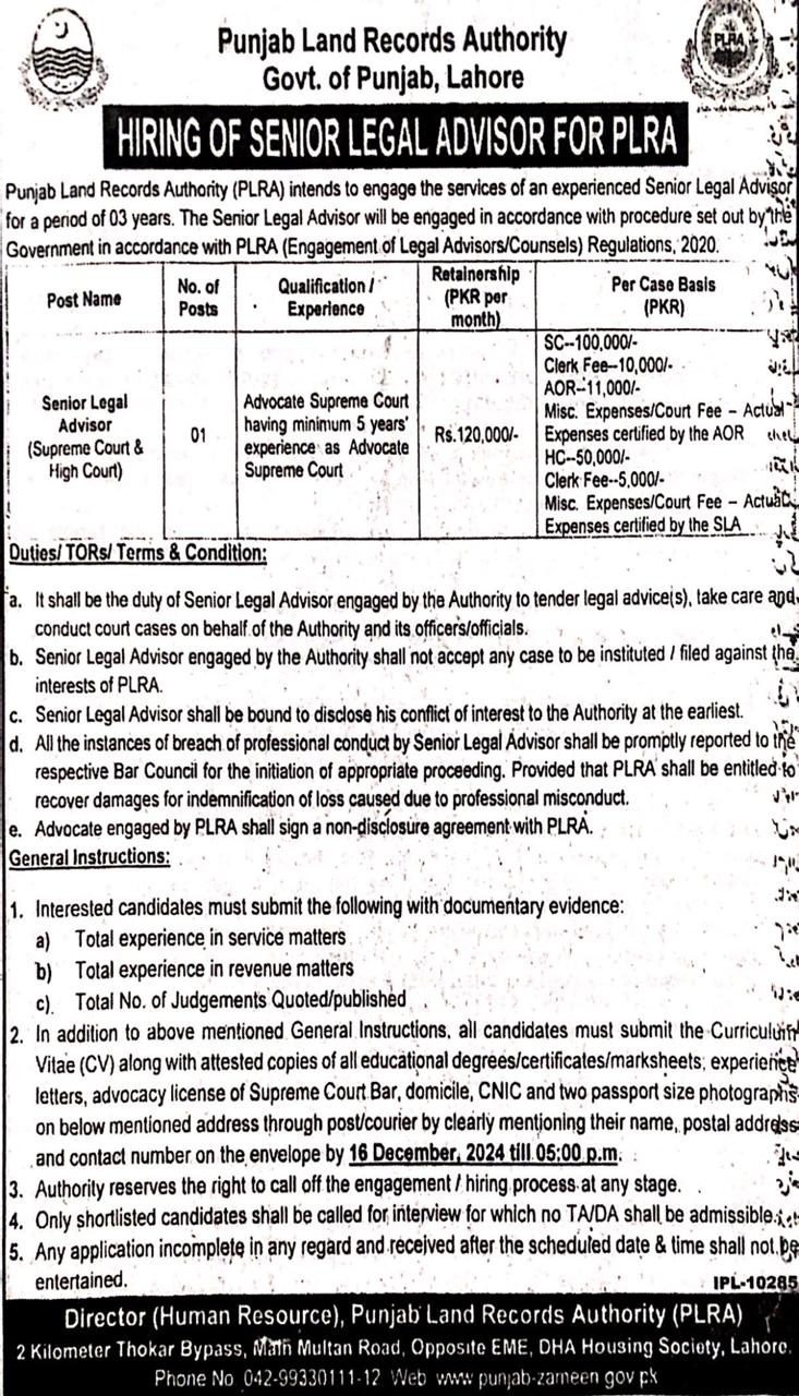 Senior Legal Advisor (Supreme Court & High Court)